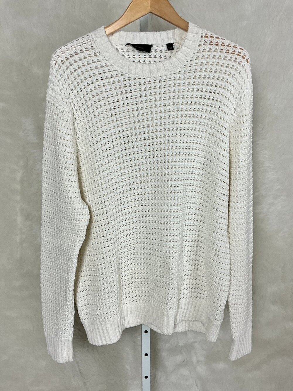 Vince Men's White Cotton Open Knit Long Sleeve Crew Neck Sweater XL